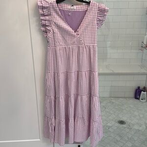 Lavender and white gingham dress